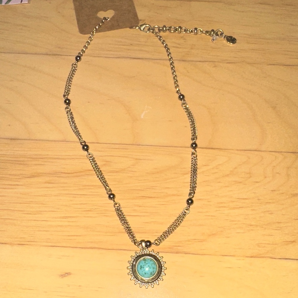 Lucky Brand Gold Necklace with Turquoise Pendant